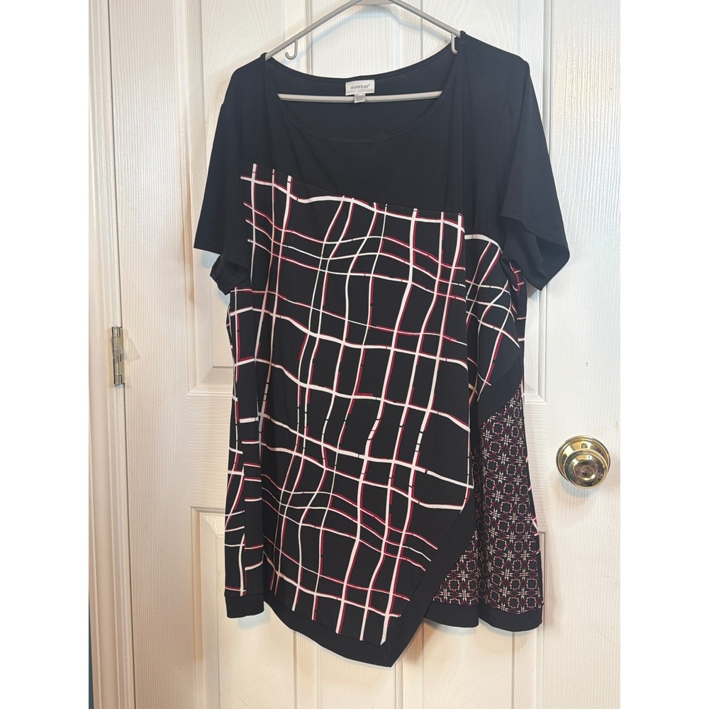 Avenue Womens Black Grid Mixed Print Short Sleeve Top Plus Size 18/20 RN138302